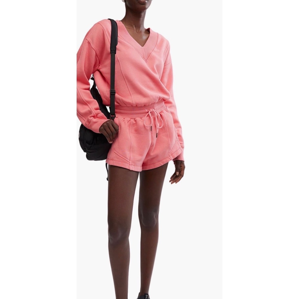 Free People Movement Hot Shot Romper Tulip Pink V-Neck Fleec‎ NWT